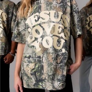 Camo Jesus Loves You Graphic Tee
